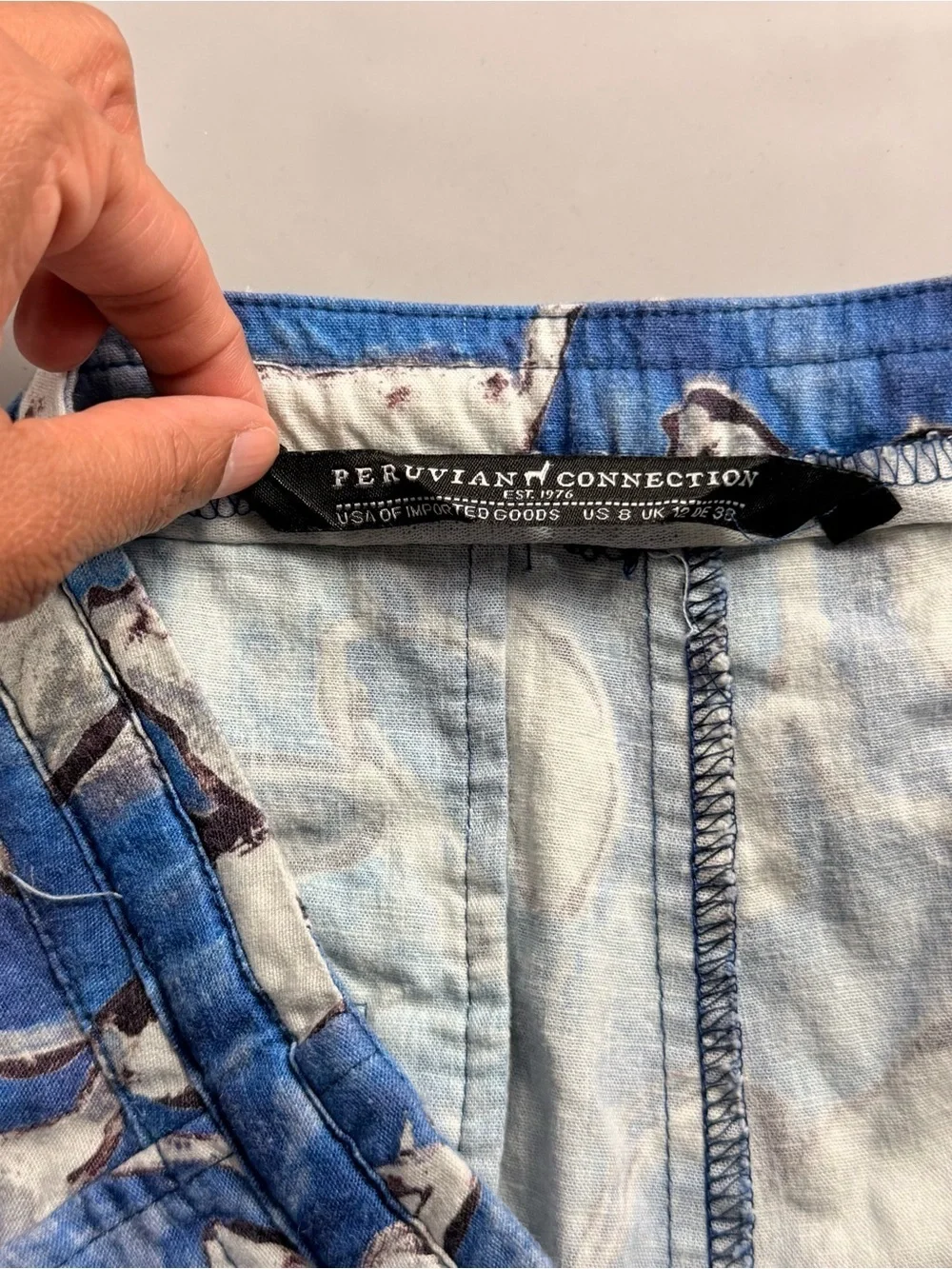 Peruvian Connection Cote D’Azur Linen Blend Wide Leg Pants Blue Floral 8